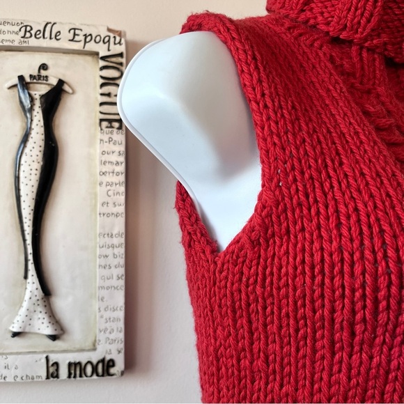 Vintage Y2K BCBGMAXAZRIA 100% Wool Red Cable Knit Sleeveless Turtleneck Size M - Picture 5 of 10